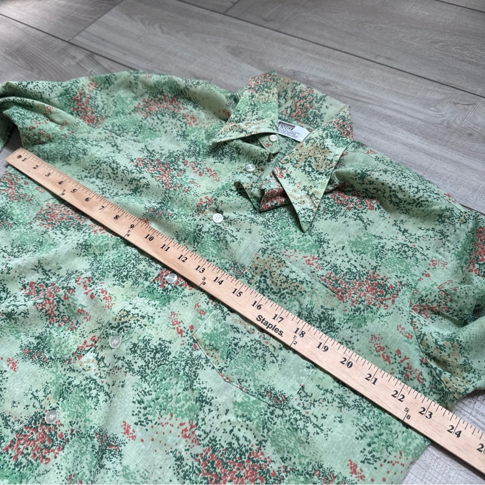 VTG 70's Montgomery Ward Long Sleeve Button Up Shirt Green Hipster Festival - Picture 6 of 16